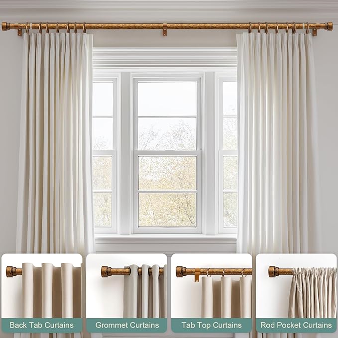Retro Gold Curtain Rods for Windows 28 to 48 Inches Adjustable Length Heavy - Image 4