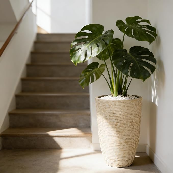 Worth 9 Gallon Tall Round Planters Set of 2-14" Dia x 21" H Stone Finish Flower - Image 3