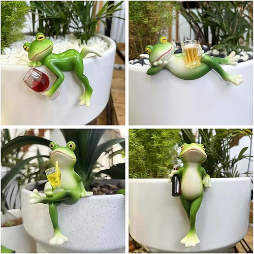 4 PCS Tipsy Frog Statues Pot Hugger Decorations - Image 2