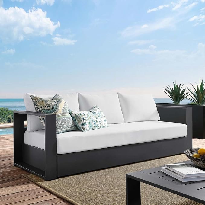 Modway Tahoe Aluminum Outdoor Patio Sofa in Gray White - Image 3