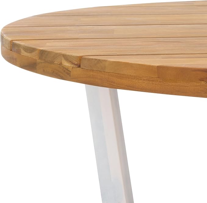 SAFAVIEH Outdoor Collection Leo Natural/White 3-Leg Round Coffee Table - Image 5