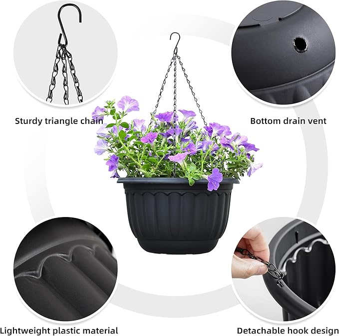 YIKUSH Planters for Outdoor Plants 2 Pack Black Plant Pots - Image 3