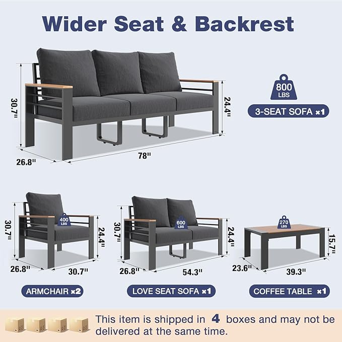 Aoxun Aluminum Patio Furniture Set 7 Seats, Oversized Outdoor Sectional - Image 7