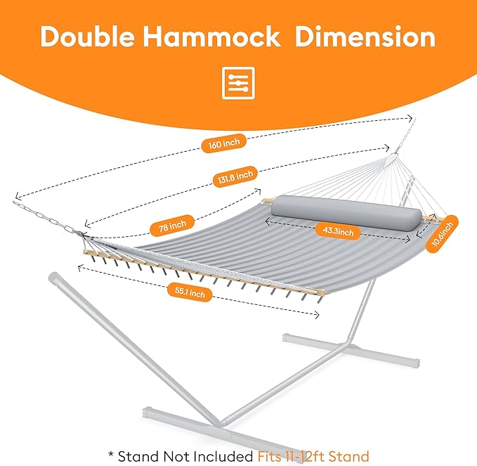 Double Hammock with Spreader Bar & Pillow, Portable 500lbs Capacity - Image 6