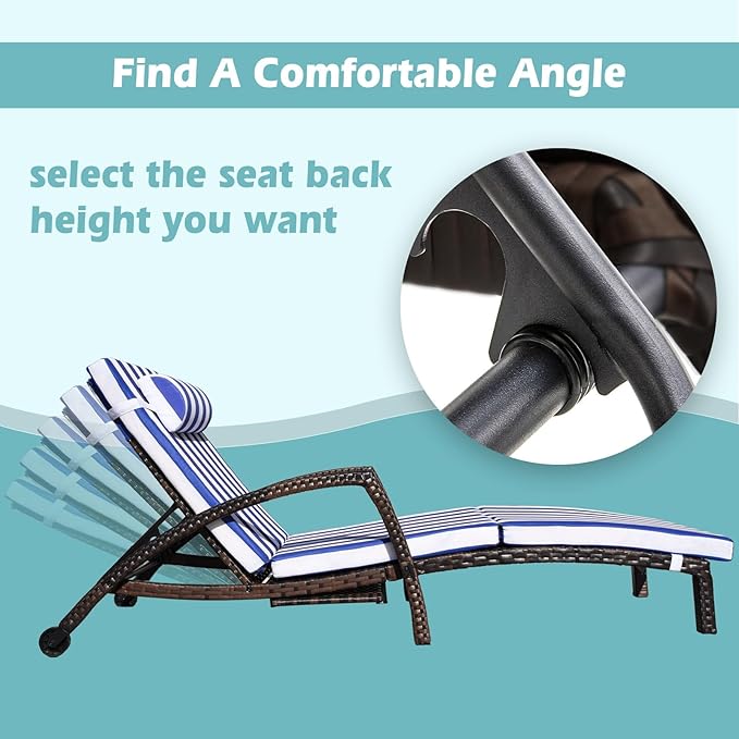 Chaise Lounge Chairs Outdoor Set of 6, Comfy Outside Wicker Patio Pool Lounge - Image 2
