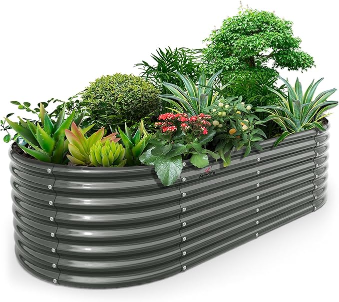 A ANLEOLIFE 8x4x2ft Galvanized Raised Garden Bed Kit, Oval Metal Deep Root by AAnleolife