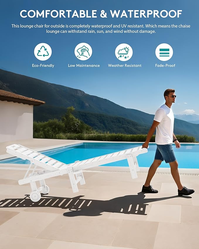 SERWALL Outdoor Chaise Lounge Set of 6, HDPE Pool Lounge Chair - Image 5