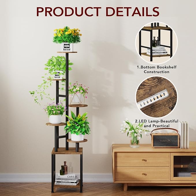 Plant Stand Indoor with Grow Light, 6-Tiered Tall Plant Stand Indoor, Metal - Image 3