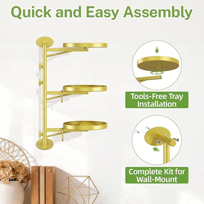iDavosic.ly Rotating Window Plant Shelves, 3-Tier Metal Wall Stand - Image 6