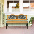 VINGLI Classic Cast Iron & Teak Arched Back Rectangular Outdoor Bench, 470 lbs - Image 2