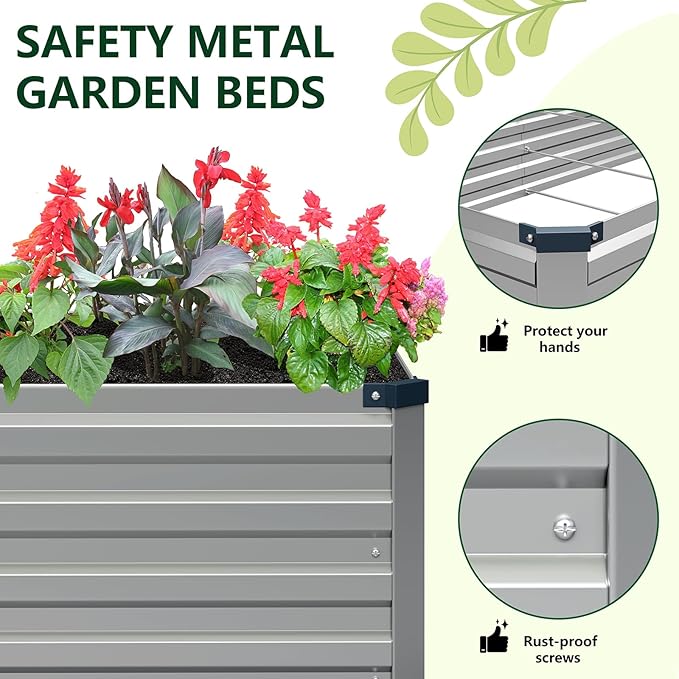 Vengarus 8x4x1FT Galvanized Raised Garden Bed Kit, Outdoor Metal Planter Box - Image 3