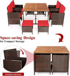 Tangkula 9 Pieces Acacia Wood Patio Dining Set, Space Saving Wicker Chairs and - Image 6