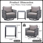 Belord Outdoor Bistro Set 3 Piece Wicker Swivel Rocker Patio Chairs, Oversize - Image 2