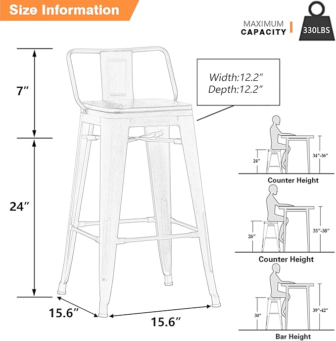 Yongchuang 24 inch Barstools Set of 4 Counter Height Bar Stools Farmhouse - Image 3