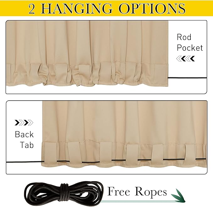 NICETOWN 2 Panels Weighted Blackout Cabana Curtains Outdoor Patio, W52 x L84 - Image 6