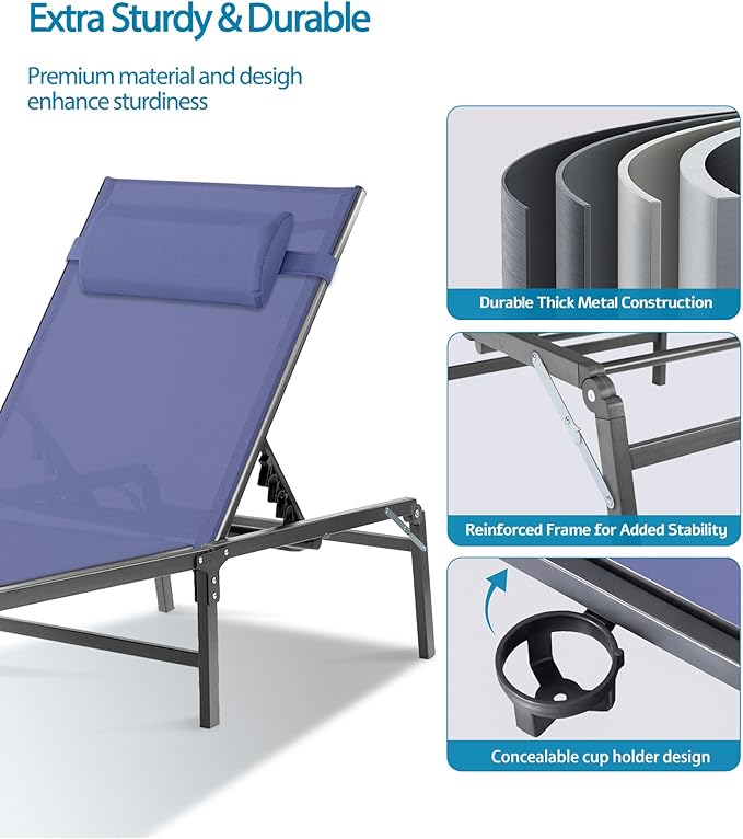 2 Pack Foldable Chaise Lounge Chair - Image 6