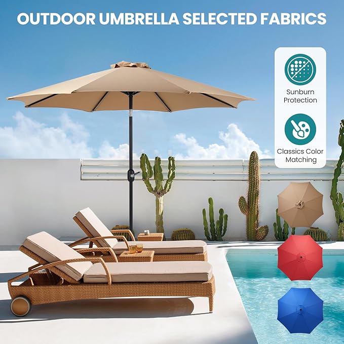 OLIXIS 9ft Patio Umbrella with Tilt and Crank Button & 8 Sturdy Ribs Waterproof - Image 3