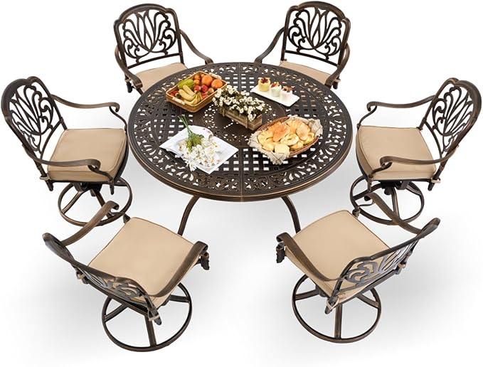 7-Piece Cast Aluminum Patio Furniture, Patio Dining Set by Unknown