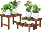3 Tiered Small Plant Stands Shelf Indoor Outdoor, Wood Flower Pot Stand Holders by COOGOU