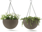 Keter Resin Rattan Set of 2 Round Hanging Planter Baskets by Keter