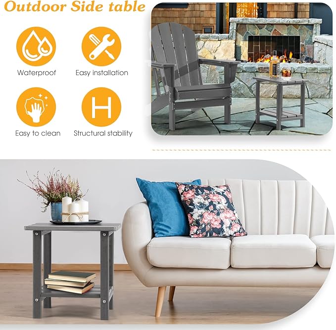 Adirondack Outdoor Side Table, 2-Tier Sturdy Patio End Table Weather Resistant - Image 4