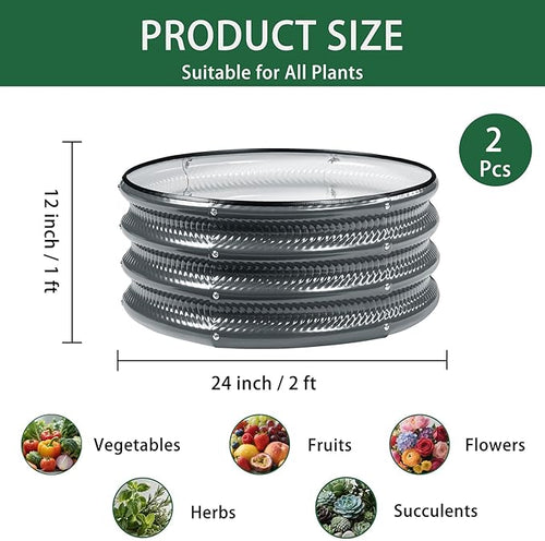 2 Pcs 2x2X1 ft Metal Galvanized Round Raised Garden Bed Kit Outdoor, Cream - Image 2