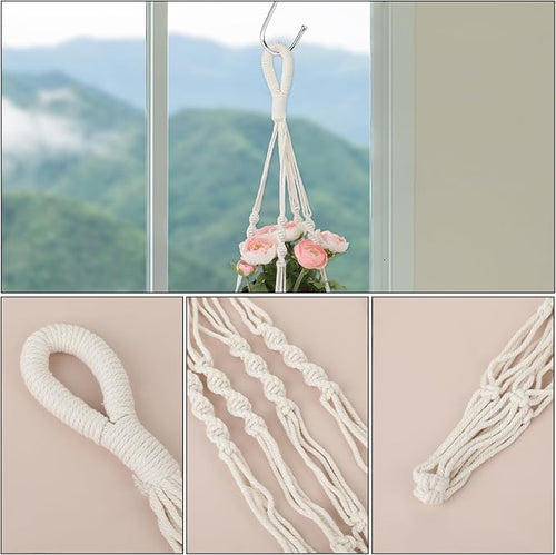 2 PCS Macrame Plant Hanger Indoor Hanging Plant Holder Hand-Woven Cotton Rope - Image 2