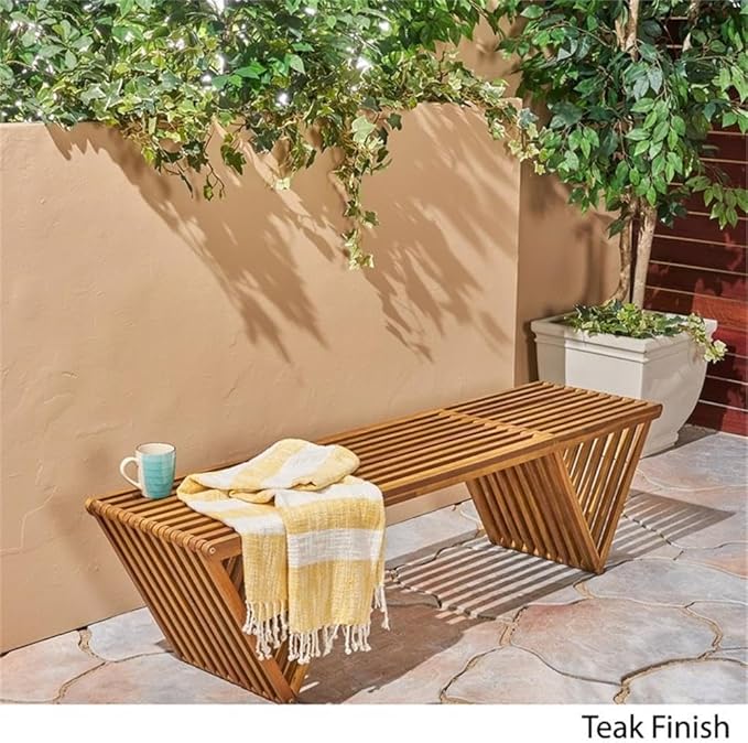 Christopher Knight Home Esme Outdoor Acacia Wood Bench, Teak Finish - Image 6
