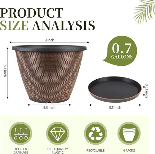 4 Pack 8 inch Plant Pot, Plastic Pots - Image 2