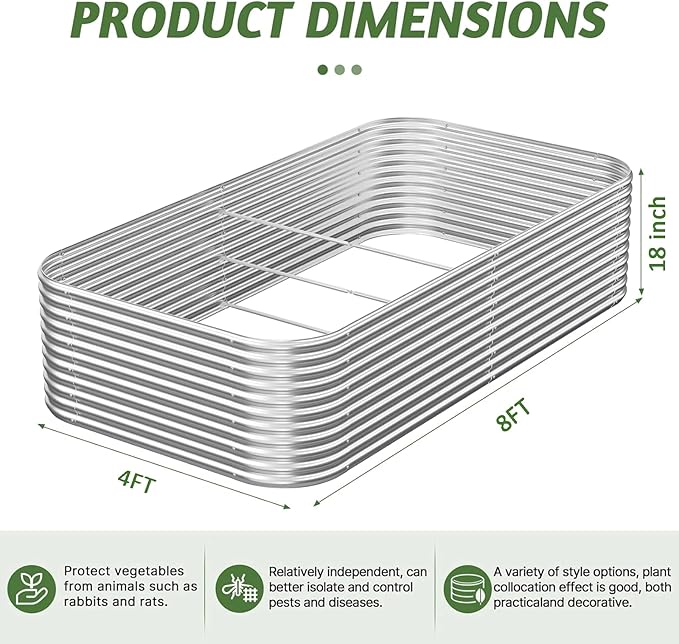 2 Pack Tall 8x4FT Corrugated Galvanized Steel Raised Garden Bed Outdoor - Image 2