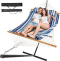 2 Person Outdoor Hammock with Stand, Cotton Rope Hammock with Polyester Pad by Unknown