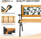 VINGLI Outdoor Bench Metal Garden Bench, Wood Patio Benches w/PVC Backrest Cast - Image 4
