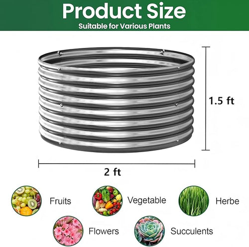 4 Pack Tall 2x2x1.5ft Round Galvanized Raised Garden Bed Outdoor, Metal Garden - Image 2