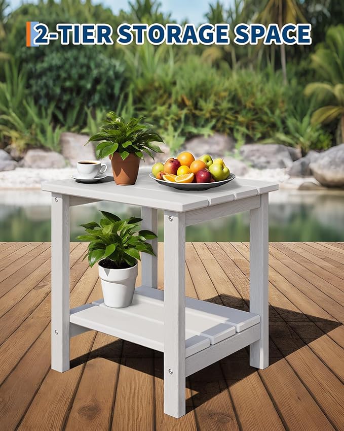 GarveeLife Outdoor Side Table 2-Tier, 18 in HDPE All Weather Resistant Patio - Image 4