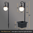 Outdoor Post Light with Planter, Matte Black Solar Lamp Post Light with Globe - Image 5