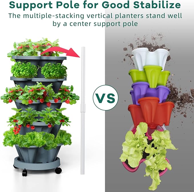 7 Tiered Strawberry Vertical Planters Tower Garden 2 Pack, Stacking Herb - Image 6
