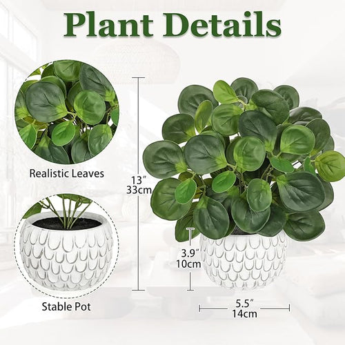 13" Artificial Plants Indoor Small Fake Plant in White Ceramic Pot, Silk Plants - Image 2
