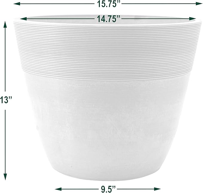 PSW Pot Collection 16-inch Plastic/Stone/Wood Composite Large Ribbed Planter – - Image 4