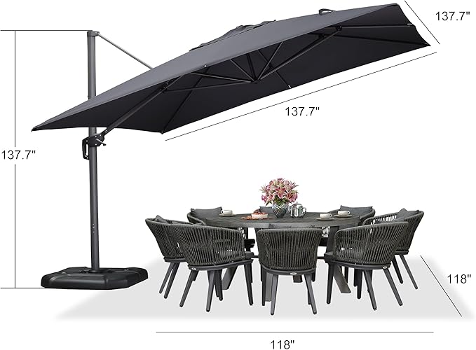 PURPLE LEAF 11.5' X 11.5' Telescopic Patio Umbrella - Image 9