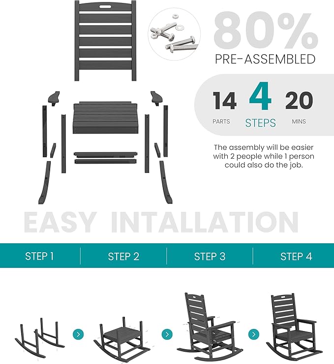 SERWALL Outdoor Rocking Chair Set of 2, Oversized Rocking Chair - Image 7