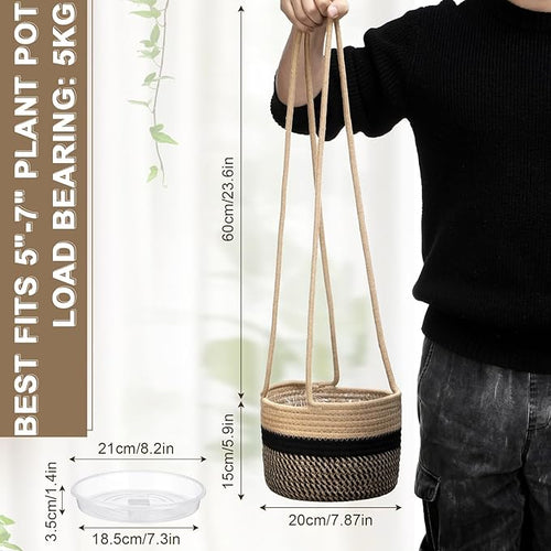2 Packs Hanging Planter Basket 7.8" Cotton Rope Woven Plant Hangers Indoor - Image 2