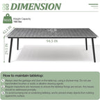 95" Patio Outdoor Dining Table for 8-10, Weather-Resistant Aluminum Frame - Image 3