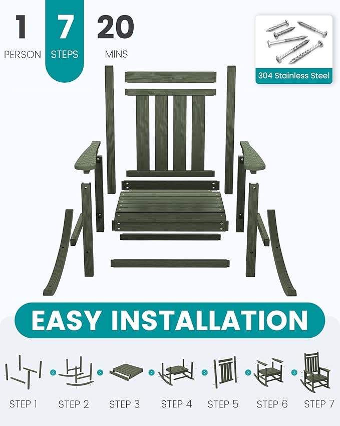 SERWALL Oversized Outdoor Rocking Chair Set of 4, HDPE Rocker - Image 6