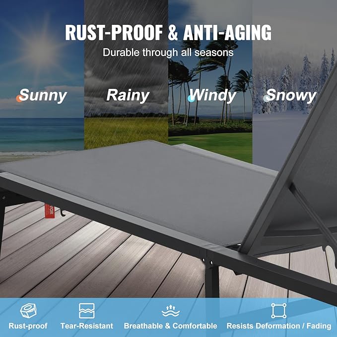 VEVOR Chaise Lounge Chair Outdoor, Aluminum Patio Lounge Chairs - Image 5