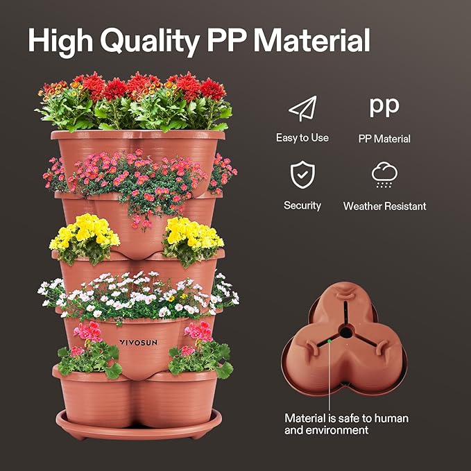 VIVOSUN 2-Pack 5 Tier Vertical Gardening Stackable Planter - Image 3