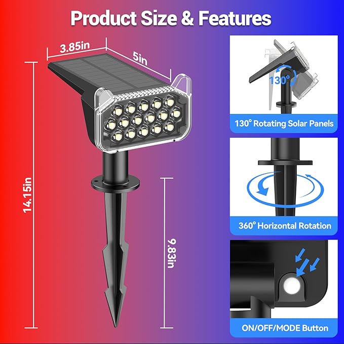 WdtPro 4 Pack Solar Color Changing Lights, 10 Lighting Modes Solar Lights - Image 7