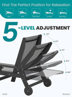 SERWALL Textilene Patio Chaise Lounge Chair Set of 2, 5 Positions Outdoor - Image 4
