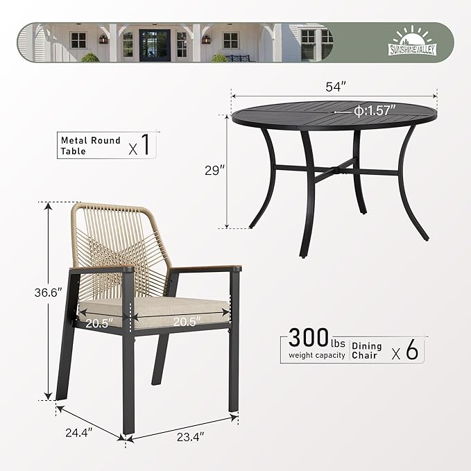 7 Pieces Patio Dining Set, 6 x Woven Rattan Chairs - Image 3