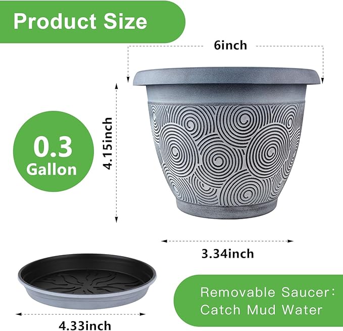 6 Inch Flower Pots Planters for Indoor Outdoor Plants, 6 Pack Plastic Small - Image 3