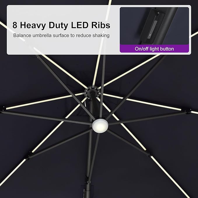 PURPLE LEAF 10 Feet Patio Umbrella Outdoor Cantilever Solar Powered LED Swivel - Image 5